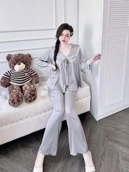 Thumbnail Bộ Dài Pijama Nữ SOJUN Pi Tiểu Thư Cổ Gợn Dưới 65Kg 3
