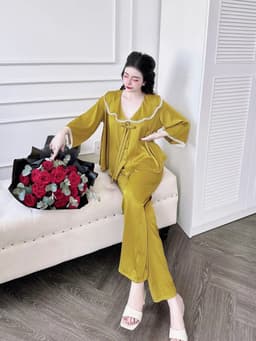 Thumbnail Bộ Dài Pijama Nữ SOJUN Pi Tiểu Thư Cổ Gợn Dưới 65Kg 1