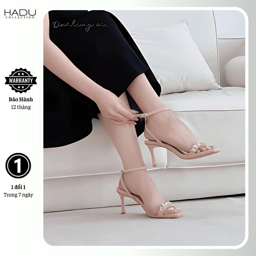 Ảnh Cao Gót 7P Quai Ngang Đính Đá HADU M7129 Sang Trọng Cao Cấp BH 12T 3
