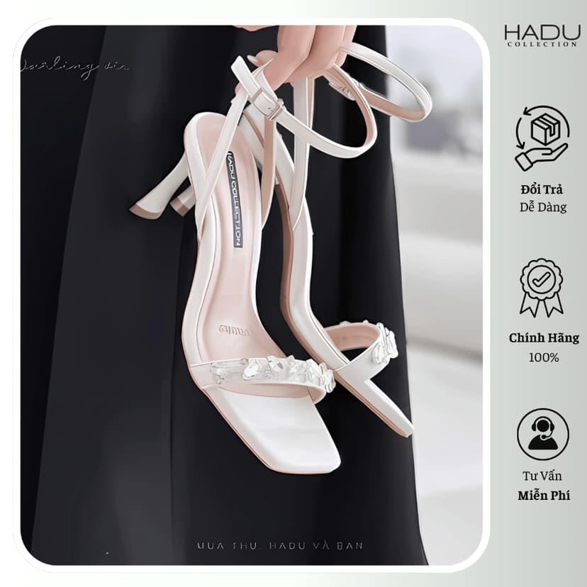Ảnh Cao Gót 7P Quai Ngang Đính Đá HADU M7129 Sang Trọng Cao Cấp BH 12T 4