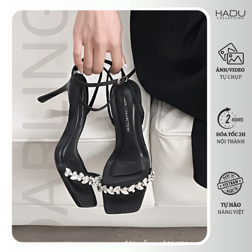 Ảnh Cao Gót 7P Quai Ngang Đính Đá HADU M7129 Sang Trọng Cao Cấp BH 12T 2