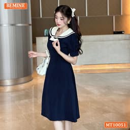 Thumbnail Đầm thiết kế BEMINE cổ thủy thủ có viền đính nơ dáng chữ A phù hợp đi làm, đi chơi-MT10051 4