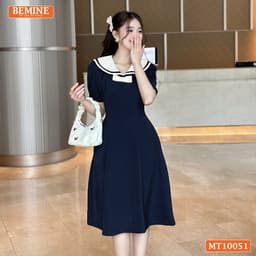 Thumbnail Đầm thiết kế BEMINE cổ thủy thủ có viền đính nơ dáng chữ A phù hợp đi làm, đi chơi-MT10051 2