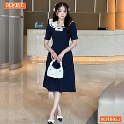 Thumbnail Đầm thiết kế BEMINE cổ thủy thủ có viền đính nơ dáng chữ A phù hợp đi làm, đi chơi-MT10051 3