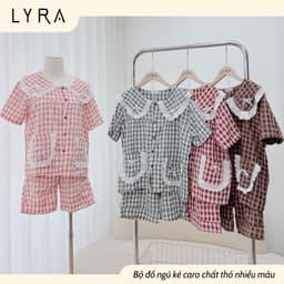 Thumbnail LYRA - Bộ đồ ngủ họa tiết kẻ caro phối túi ren tiểu thư, đồ ngủ mặc nhà chất thô thoáng mát - LWNSE009 2