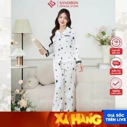 Thumbnail Đồ Bộ Nữ, Bộ Pijama Dài SANDBOX Đồ Bộ Lụa Vân Xước Thiết Kế Phối Họa Tiết BPD24004 1