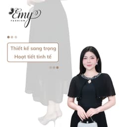 Thumbnail Đầm Thiết Kế EMY Thời Trang Cao Cấp EM4013 Vải Cotton Lạnh Đen Phối Vải Chinfon Đen Sang Chảnh Đi Tiệc 3