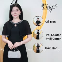 Thumbnail Đầm Thiết Kế EMY Thời Trang Cao Cấp EM4013 Vải Cotton Lạnh Đen Phối Vải Chinfon Đen Sang Chảnh Đi Tiệc 2