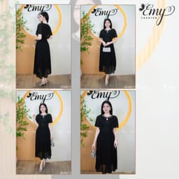 Thumbnail Đầm Thiết Kế EMY Thời Trang Cao Cấp EM4013 Vải Cotton Lạnh Đen Phối Vải Chinfon Đen Sang Chảnh Đi Tiệc 1