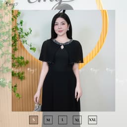 Thumbnail Đầm Thiết Kế EMY Thời Trang Cao Cấp EM4013 Vải Cotton Lạnh Đen Phối Vải Chinfon Đen Sang Chảnh Đi Tiệc 4