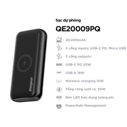 Thumbnail Sạc dự phòng Energizer 20000mAh QE20009PQ - tích hợp sạc nhanh 20W, 3 cổng sạc ra tiện lợi 1