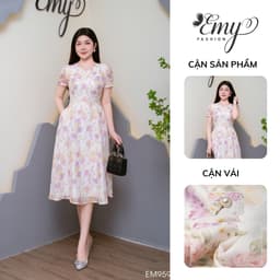 Thumbnail Đầm Thiết Kế EMY Thời Trang Cao Cấp EM9595 Vải Tơ Vân Hoa Tím Cam Nền Trắng Sang Chảnh Đi Tiệc 3