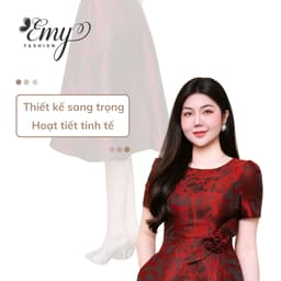 Thumbnail Đầm Thiết Kế EMY Thời Trang Cao Cấp EM9604 Vải Gấm Hoa Lan Đỏ Đô Sang Chảnh Đi Tiệc 2