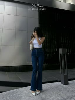 Thumbnail Quần jeans nữ dài ống loe lai bản to 4 phân cạp cao tôn dáng Callene (L1874) 3