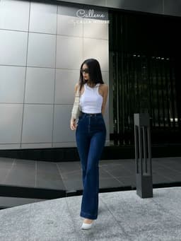 Thumbnail Quần jeans nữ dài ống loe lai bản to 4 phân cạp cao tôn dáng Callene (L1874) 1