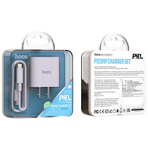 Ảnh Bộ Sạc Nhanh Chính Hãng Hoco C76 Plus Type-C To LN PD 20W Dành Cho iP 7 Đến 14-Promax Chân Tròn 1