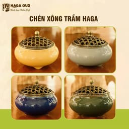 Thumbnail Chén xông trầm hương HAGA - Gốm sứ tráng men cao cấp, Màu sắc phong thủy 1