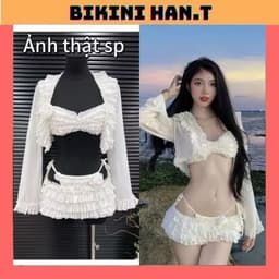 Thumbnail Bikini đồ bơi đi biển 4 món BÈO TẦNG đính hoa, chất lưới tiểu thư mềm sang chảnh 1