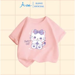 Thumbnail ILOVE Áo thun CHÚ MÈO dễ thương, áo phông cộc tay chất COTTON mềm mịn, thoáng mát dành cho bé gái 8.5-32kg 1