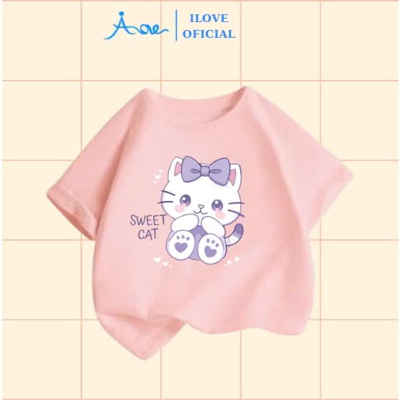 Ảnh ILOVE Áo thun CHÚ MÈO dễ thương, áo phông cộc tay chất COTTON mềm mịn, thoáng mát dành cho bé gái 8.5-32kg 1