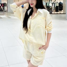 Thumbnail Áo sơ mi nữ Choobe oversize kẻ sọc chất liệu kate Hàn cotton hoạ tiết thình thêu trẻ trung ASM08 3