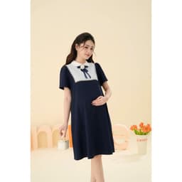 Thumbnail Váy bầu, đầm bầu Molly Dress chất liệu xước hàn phối nơ đính kết hợp cổ sen, form dáng suông A basic BY L'AMME 4