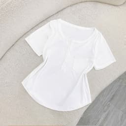 Thumbnail Áo Thun Bigsize Nữ Co Giãn Vải Tăm Gân Dáng Vừa Có Túi Nhỏ Trước Cá Tính Cổ Cúc Basic A274 1