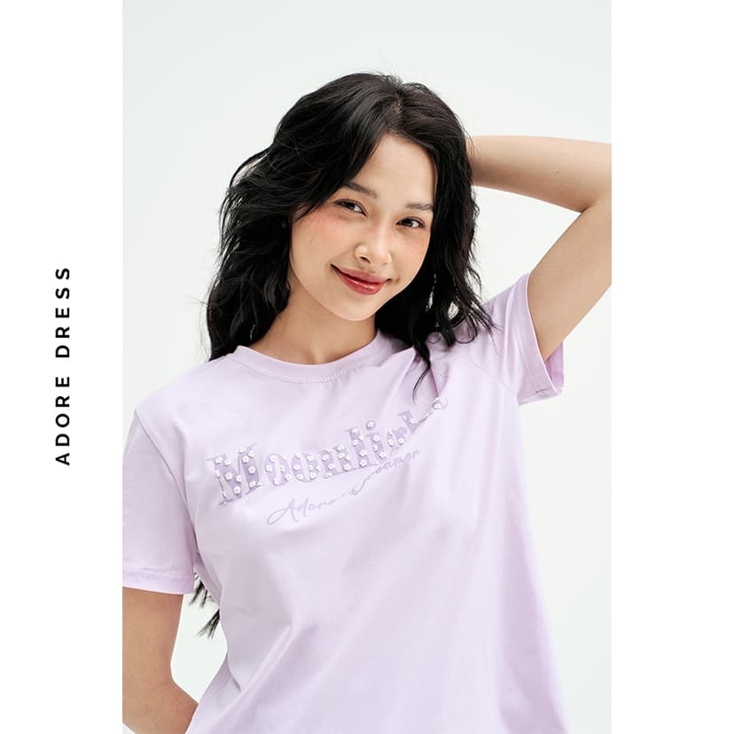Ảnh 511HO3003 - Bộ mặc nhà áo thun quần short thô karo tím lilac/short thô karo đỏ ADORE DRESS 3