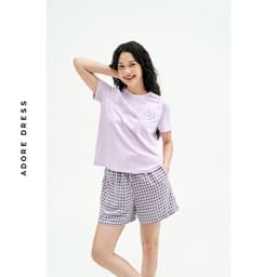 Thumbnail 511HO3003 - Bộ mặc nhà áo thun quần short thô karo tím lilac/short thô karo đỏ ADORE DRESS 2