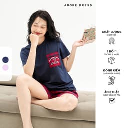 Thumbnail 511HO3003 - Bộ mặc nhà áo thun quần short thô karo tím lilac/short thô karo đỏ ADORE DRESS 1