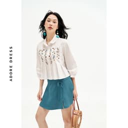 Thumbnail 511SH1013 - Áo Sơ mi thô bamboo trắng thêu hoa rơi ADORE DRESS 2