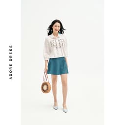 Thumbnail 511SH1013 - Áo Sơ mi thô bamboo trắng thêu hoa rơi ADORE DRESS 4