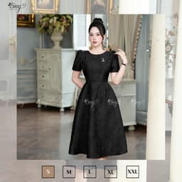 Thumbnail Đầm Thiết Kế EMY Thời Trang Cao Cấp EM9573 Vải Gấm Taffta Vân Nổi Đen Sang Chảnh Đi Tiệc 1