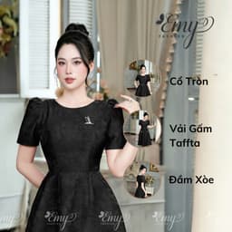 Thumbnail Đầm Thiết Kế EMY Thời Trang Cao Cấp EM9573 Vải Gấm Taffta Vân Nổi Đen Sang Chảnh Đi Tiệc 2