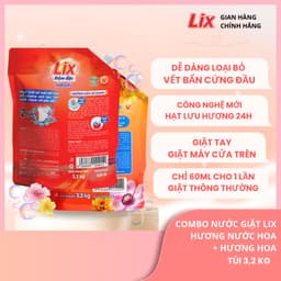 Thumbnail Combo 2 túi nước giặt Lix đậm đặc hương nước hoa và hương hoa 3.2Kg thơm tho khử mùi nấm mốc, NGH47+NG003 Lixco Việt Nam 2