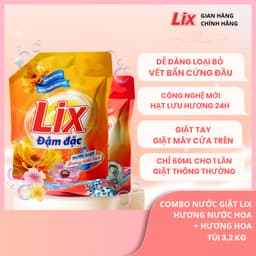 Thumbnail Combo 2 túi nước giặt Lix đậm đặc hương nước hoa và hương hoa 3.2Kg thơm tho khử mùi nấm mốc, NGH47+NG003 Lixco Việt Nam 1