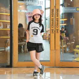 Thumbnail Bộ cộc tay bé gái Số 9 size từ 15-40kg chất thun cotton - Quần áo trẻ em nữ Loza Kids BF338 3