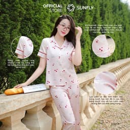 Thumbnail Bộ pijama nữ lụa latin SUNFLY áo cộc quần ngố ST9254 2