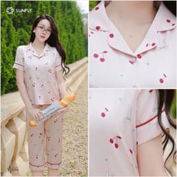 Thumbnail Bộ pijama nữ lụa latin SUNFLY áo cộc quần ngố ST9254 4