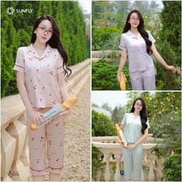 Thumbnail Bộ pijama nữ lụa latin SUNFLY áo cộc quần ngố ST9254 3