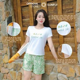 Thumbnail Đồ bộ mặc nhà nữ áo cotton compact cộc tay quần sooc linen ST9197 1
