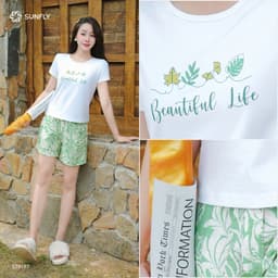 Thumbnail Đồ bộ mặc nhà nữ áo cotton compact cộc tay quần sooc linen ST9197 3