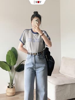 Thumbnail Quần Jean Suông Vải Mềm Dáng Ngắn (93cm) Bản Lai To ENVY J171 2