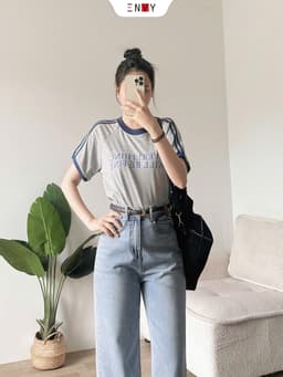 Thumbnail Quần Jean Suông Vải Mềm Dáng Ngắn (93cm) Bản Lai To ENVY J171 3