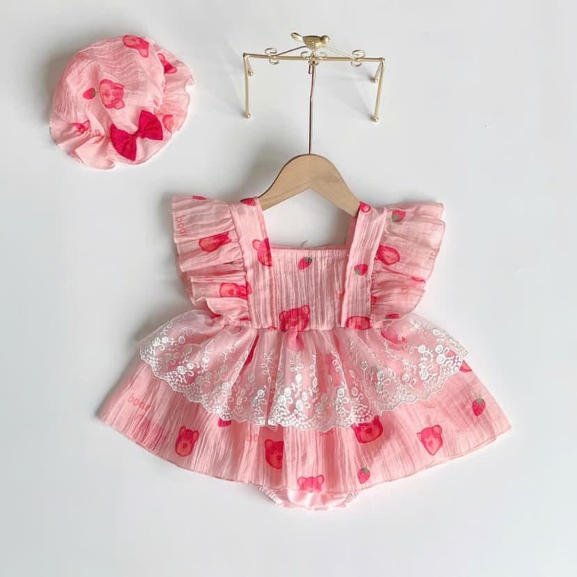 Ảnh Set body váy kèm turban MINTSCLOSET Mint's Closet tay phồng cổ tàu bé sơ sinh 1 2 tuổi - BV7137 3