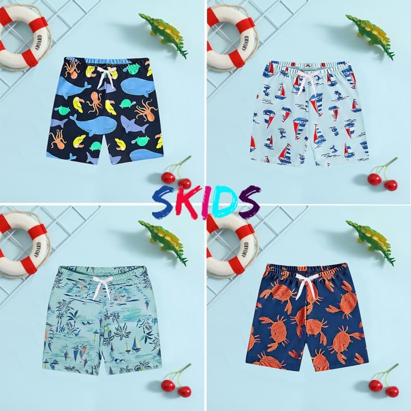 Ảnh Quần bơi cho bé trai SKIDS quần đùi đi biển cho bé 2 đến 10 tuổi họa tiết đáng yêu 1