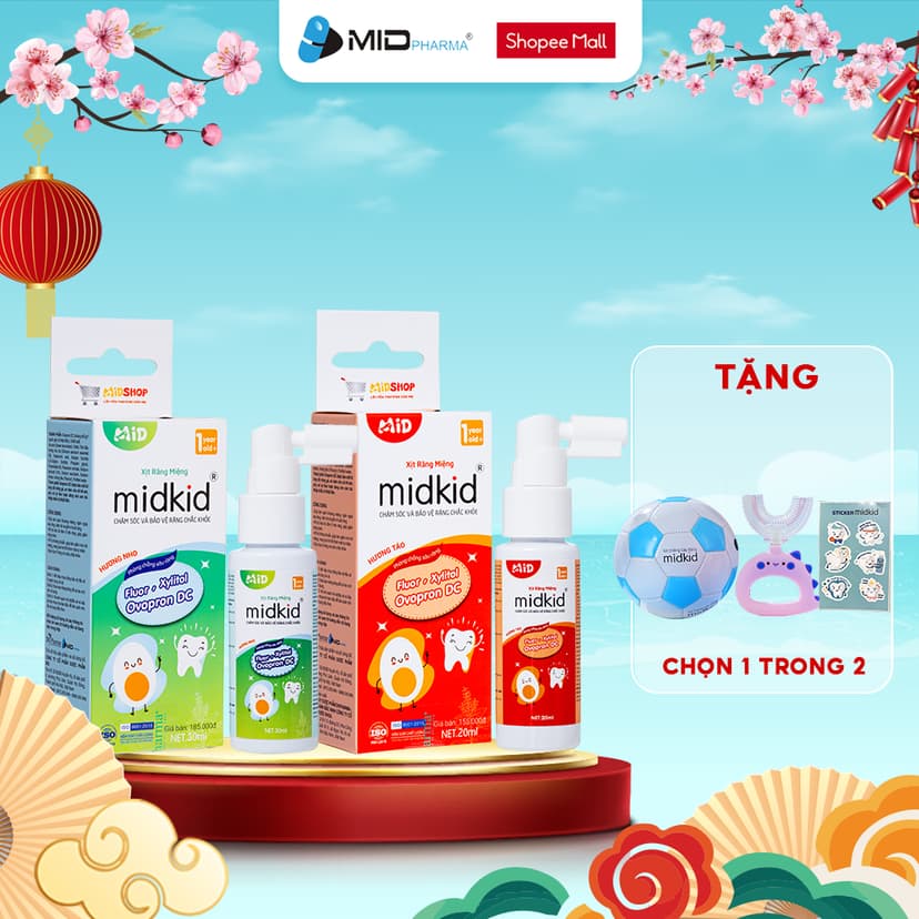 Ảnh 2 hộp Xịt chống sâu răng Midkid vị NHO và TÁO chính hãng cho bé từ 1 tuổi, vị ngọt thơm nuốt an toàn 1
