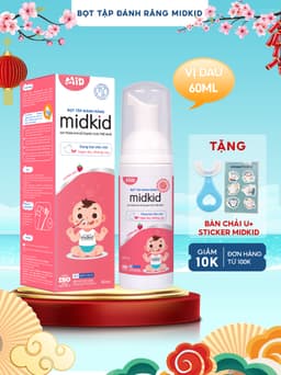Thumbnail Bọt tập đánh răng Midkid chính hãng vị Dâu 60ml cho bé từ 1 tuổi, hữu cơ, bọt mịn tan nhanh, an toàn 1