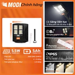 Thumbnail Đèn Năng Lượng Mặt Trời Liền Thể 80W MODI SOLAR , Đèn Led Năng Lượng Mặt Trời Cảm Biến Ánh Sáng 2