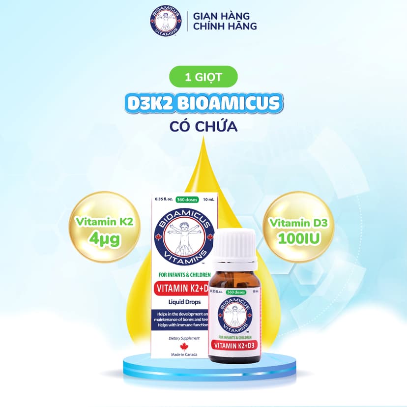 Ảnh BioAmicus Vitamin D3K2 giúp trẻ phát triển chiều cao - Vitamin D3K2 MK-7 Cho Trẻ Lọ 10mL 4